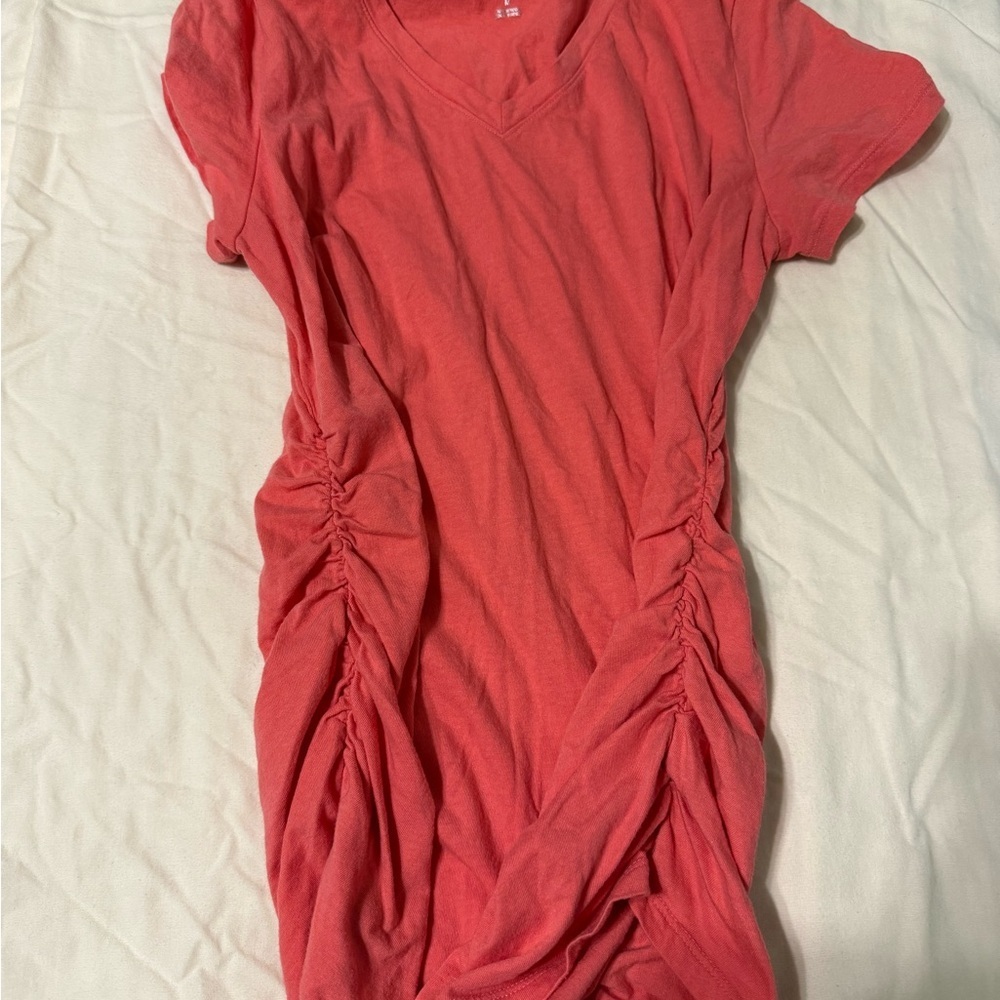 Women’s Maternity V-Neck Tee - Coral Pink - Picture 4 of 4